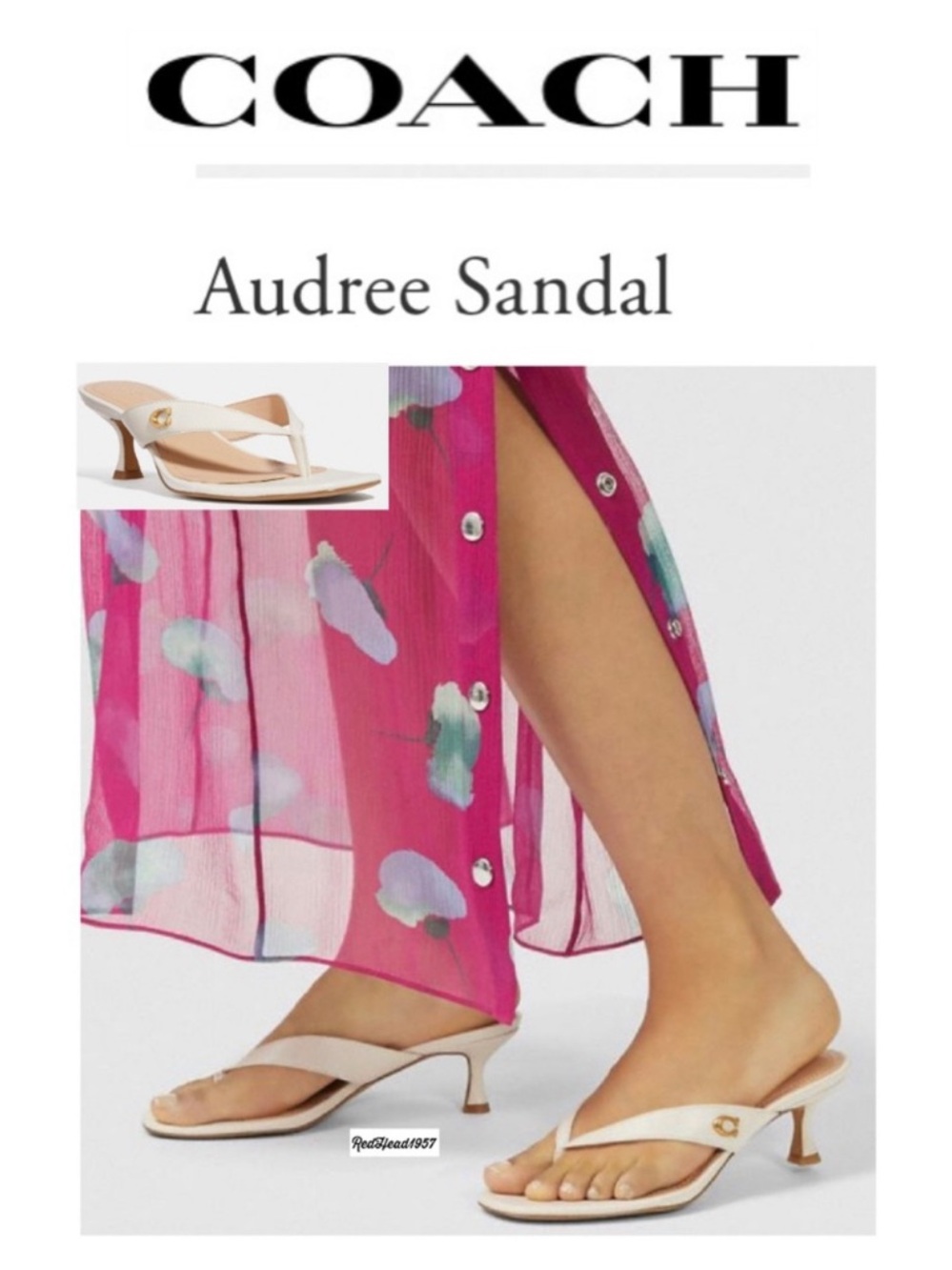 NIB COACH Audree LTR Sandal aside 9.5B Color is Chalk (CHK) Kitten Heel